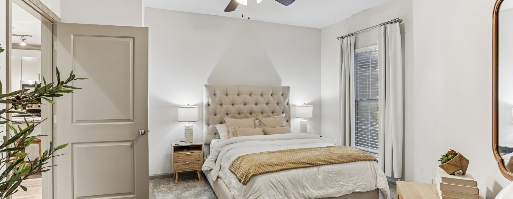 Modern bedroom at Avana Uptown apartments in Atlanta, GA